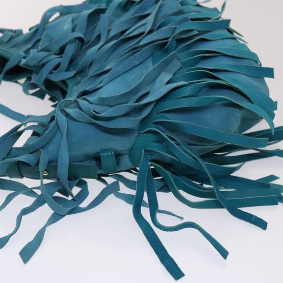 SAINT LAURENT Chain Fringe Shoulder Bag Suede Leather Blue Auth yk7582 - Picture 4 of 16